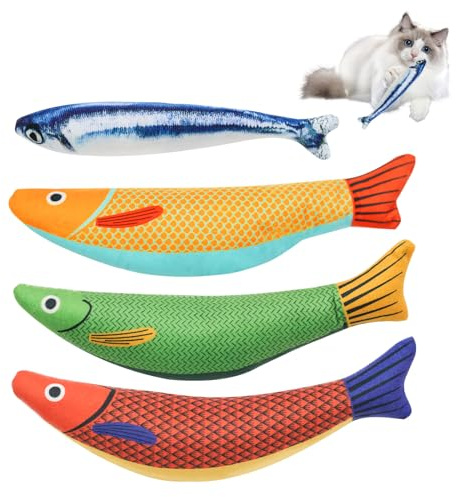 ZITUZY 4 Stücke Katzen- und Fischspielzeug, Süßes Plüsch-Fischspielzeug, gegen Beißen und Linderung von Langeweile, Plüsch-Fischspielzeug, Plüsch-Fischspielzeug für Haustiere zum Spielen und Kauen