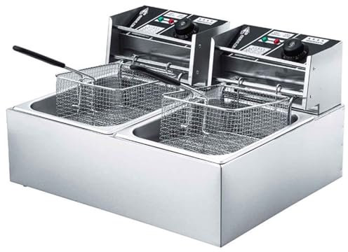 Freidora Aceite Comercial 6L X 2 Fritofreidora Eléctrica Máquina de Freír Multifuncional de Grasa De Pescado Frito Parrilla de Palitos de Masa de Pollo