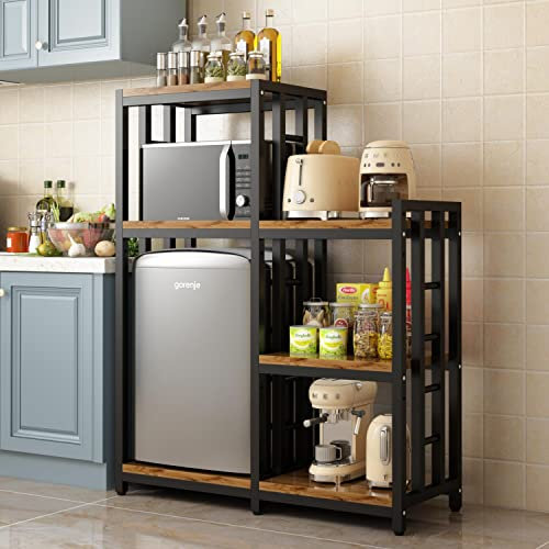 Étagère à 6 niveaux pour four à micro-ondes avec rangement pour cuisine, salon, bureau, café, mini réfrigérateur pour épices, casseroles et poêles (marron)