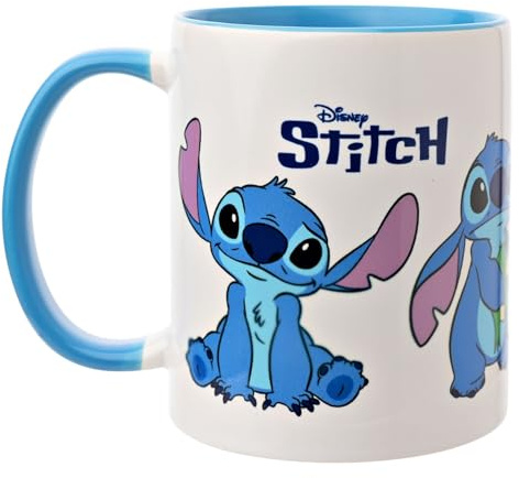 Widdop and Co. - Disney Lilo et Stitch – Tasse « Stitch » – Tasse à thé bleu/blanc, café en grès émaillé – Produit sous licence officielle Disney (325 ml).