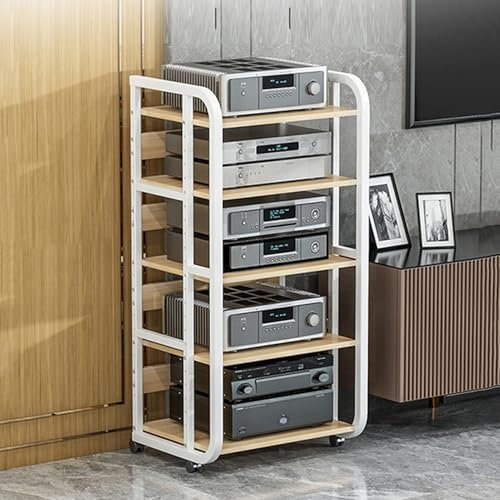 GUAWJRZDP Audio Rack Hi Fi Regal, Beweglicher Hi Fi Rack, Record Player Stand mit Höhenverstellung, Hi Fi Regal Aus Holz, for Das Home-Office, Rack-Audio-Tower-Speicher for Unterhaltung(5-Tier)