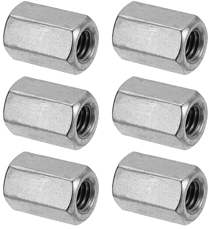 PATIKIL M6 x 15 mm 304 Edelstahl Sechskant-Kupplungsmuttern, 6 Stück Grobgewinde Sechskant Hülsenmutter Verbindungsmutter Gewindehülse Langmutter, Silberton