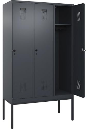 C + P Möbelsysteme C+P | Spind Evolo Plus | 3 Abteile | grau | B 1200 mm | mit schmalen Füßen | Drehriegel