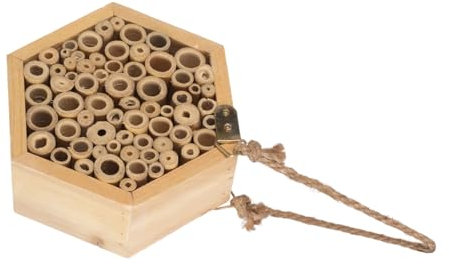 INOOMP Holzbienenhaus Hängend Insektenhotel Bienenhotel für Garten und Terrasse Naturnahes Insektenhaus mit Sechseckigem Bienenstock Nachhaltiger Gartenschutz für Wildbienen