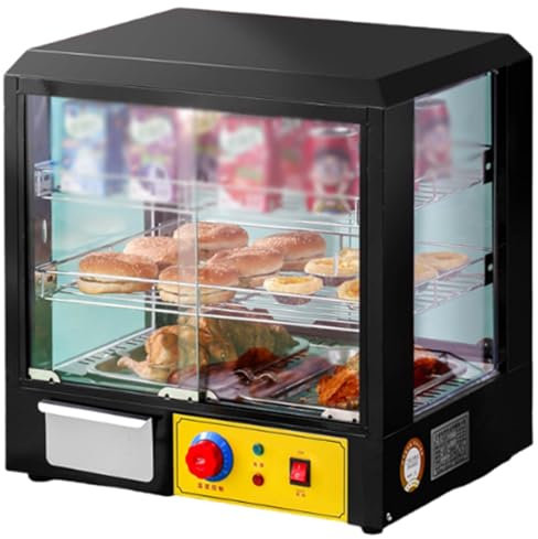 Sweet taize Chauffe-Plats de comptoir Vitrine chauffante Commerciale Chauffe-tartes Chauffage 3D Chauffe-pâtisserie à Pizza avec Affichage du Bouton de température Appareil de Cuisine Noir