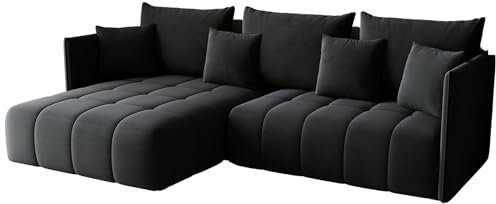 KP-Meble - Ecksofa mit Schlaffunktion - Gona - Schlafsofa 245 x 180 cm - Elegant, langlebig, freistehend - Automatisch für einfaches Ausklappen - 246x188x93cm - Monolith 97 (Graphit)