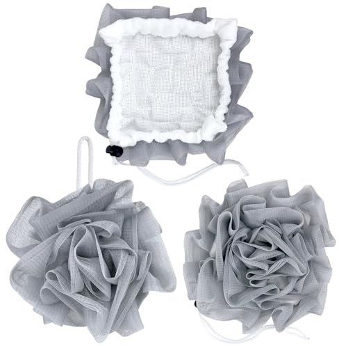 2-in-1-Badeschwamm, Duschschwamm, Luffaschwamm, Badegummis, Schrubben und Reinigen – Körperschrubber für die Verwendung in der Dusche für Männer und Frauen, Badezubehör (grau)