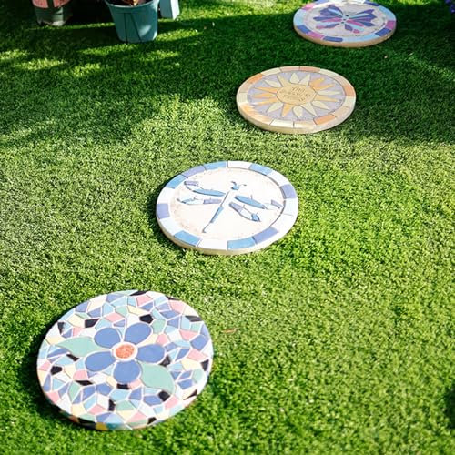 MEYINGOU Dekorativer Gartenstein Trittstein, Stepping Stones Stufengarten-Dekorationssteine ​​mit Mosaikmuster, 35 cm dekorativer Stein for die Heimdekoration(4pack)