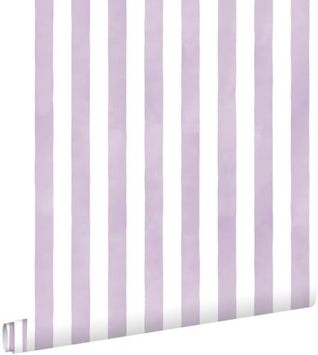 papier peint rayé violet et blanc 53 cm x 10.05 m - ESTAhome