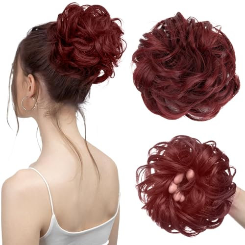 CATOR Vin rouge Chignon Postiche Cheveux Grande Postiches Bouclés Ondulés Chouchou Cheveux Naturel Faux Chignon Elastique pour Femmes Fille