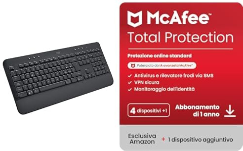 Logitech Signature K650 | Bluetooth, Logibolt USB | Italiano QWERTY - Grigio + McAfee Total | 4 + 1 Dispositivo | 12 mesi, download digitale