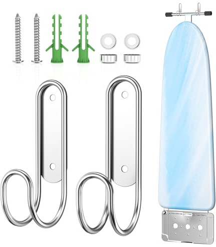 Soporte de Pared Para Tabla de Planchar, Soporte Para Tabla de Planchar, Soporte Plancha Pared de Acero Inoxidable Con Ganchos Extraíbles, Ganchos Para Tabla de Planchar Para Lavadero, Salón, Baño
