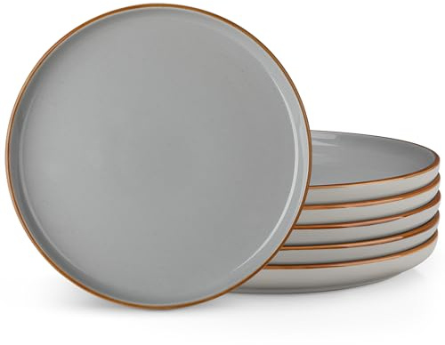 vancasso Série RENO Lot de 6 Assiettes Plates en Grès 26 cm - Va au Micro-Ondes, Four et Lave-Vaisselle - Grise Émaillé, Design Élégant et Résistant