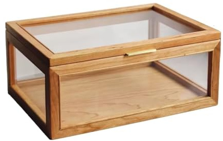 HYBMRQVD Vintage Wooden Bread Box For Kitchen Countertop Pastry Display Case Clear Glass Keepsake Box For Homemade Cookie Cupcake Muffins Bagel(Natural)