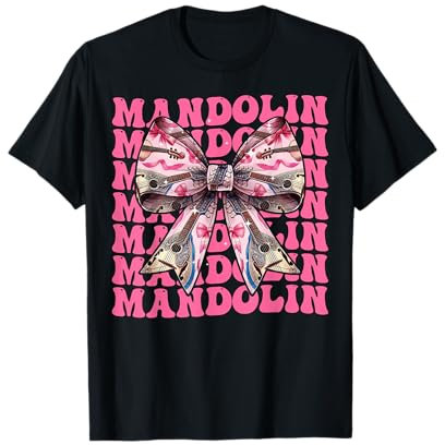 Coquette Bow Mandoline Instrument Fille Maman Fête des Mères Rose T-Shirt