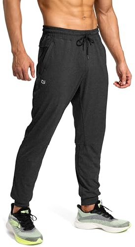 G Gradual Men's Sweatpants with Zipper Pockets Athletic Pants Traning Track Pants Joggers for Men Soccer, Running, Workout(Heathered Black,L)