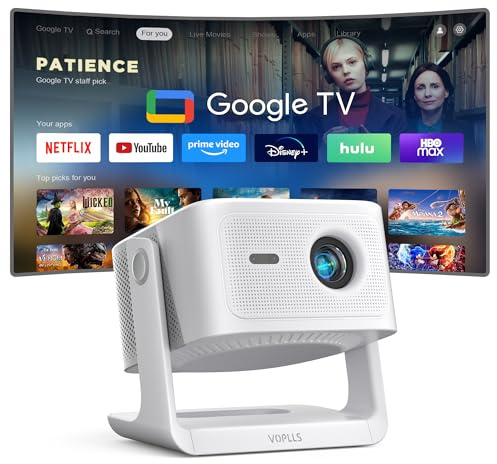 [Google TV/Netflix Licensed/Dolby Audio] Smart 4K Projector with Auto Focus & Keystone, VOPLLS 1200 ANSI FHD 1080P Google Bluetooth Wifi Projector, Voice Control, Moive Projectors for Bedroom/Outdoor