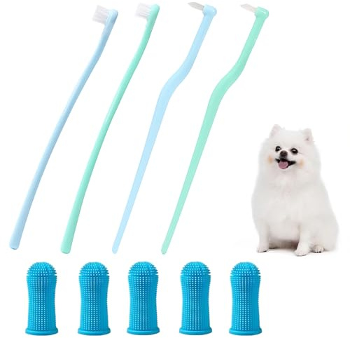 9 Stück Hundezahnbürste Katze, Zahnpflege Set mit Rundkopf- und Spitzkopfbürsten, Fingerzahnbürsten, Haustiere Mundpflege, für Tägliche Zahnreinigung von Hunden und Katzen