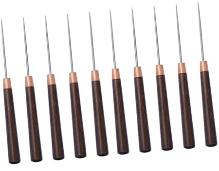 ORFOFE 10 piezas Punzones con Mango de Madera Leznas para Costura y Manualidades de Cuero Herramientas y Duraderas para Perforar y Rascar Artesanía