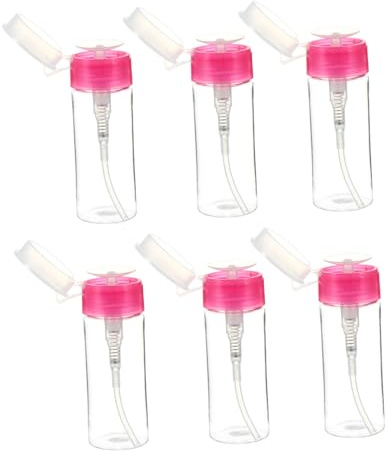 LRXIYODE 6pièces Lot Flacons Plastique Avec Pompe Push down Pour Dissolvant Vernis Ongles Et Liquides Cosmétiques Transparent Et Rouge Pour Salon Beauté Et Usage Voyage