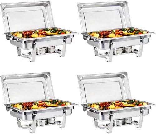 Set di 4 scaldavivande da Buffet, Set da Buffet in Acciaio Inox con coperchi, vassoi scaldavivande per Buffet, Matrimonio, Forniture per Catering, Argento