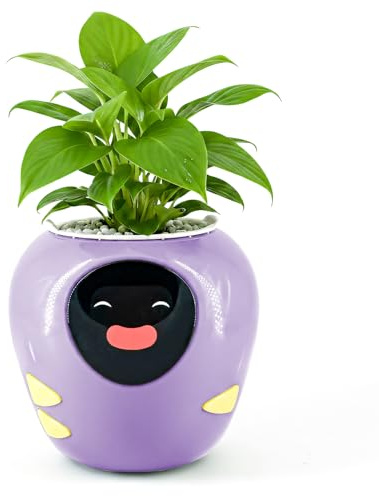 Plantbot Grand pot de fleurs intelligent amélioré pour animaux de compagnie, avec intelligence artificielle, affichage de la température du temps et base d'animations expressives, pour décoration