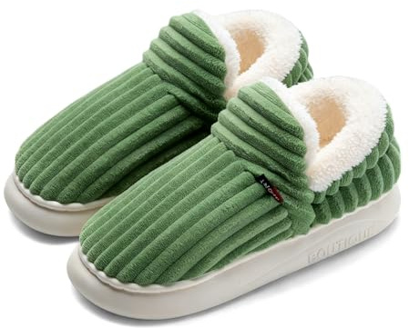 Drecage Womens Fuzzy Slippers Mens, Fleece Lined House Slipper for Ladies, Extra Plush Warm Indoor Outdoor Slippers with Heel Cover & Non-Slip Sole, Cozy Memory Foam Home Shoes Green 36-37