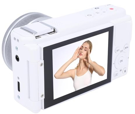 Annadue Fotocamera Digitale 5K da 72 MP con Schermo Ribaltabile a 180°, Zoom Ottico 3x e Autofocus, Fotocamera Compatta per Vlogging WiFi da Viaggio con Anti Shake e 15 Filtri (WHITE)