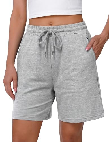 Litherday Running Shorts Women Bermuda Knee Length Ladies Lounge Loose High Waist Training Trousers for Fitness Running Gym Casual Athletic Jogging Bottoms with Pockets