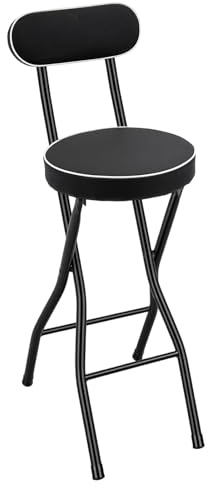 Repomanda, Set di 2 sgabelli da bar da 25,6 pollici, sedia pieghevole imbottita, con schienale, per bar, cucina, bancone, sgabello portatile, per campeggio, giardino, attività all'aperto, portata
