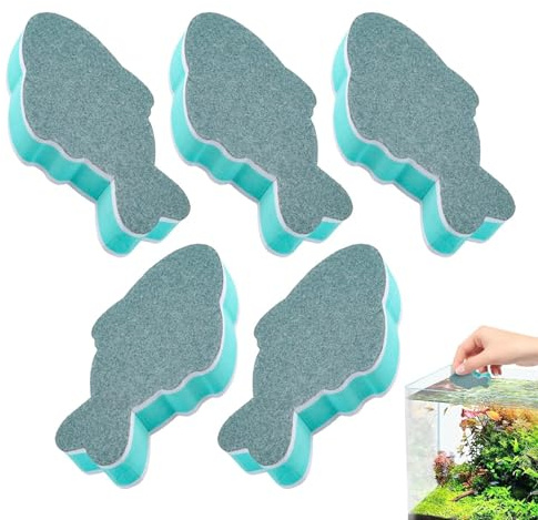 för att rengöra akvarium - 5 delar dubbelsidig fiskformig skrubber, akvarium rengöringsdyna | Effektivt verktyg att avlägsna alger sötvattensaltvatten Betta Turtle Shrimp Tank