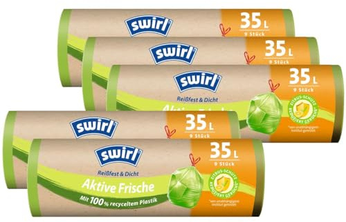 5x Swirl Aktive Frische Müllbeutel 35L (9 stk./Rolle) - Höhe 62cm