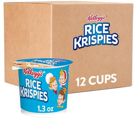 Kellogg's Rice Krispies Breakfast Cereal Cups, Kids Snacks, Cereal Cup to Go, Original, 15.6oz Case (12 Cups)