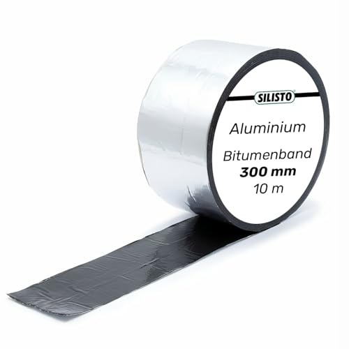 Bitumenband Reparaturband 300mm x 10 Meter, Farbe Alu - Klebeband für Risse & Fugen, Dichtungsband gegen Wasser und Feuchtigkeit, selbstklebend, Dach und Schornsteindichtung