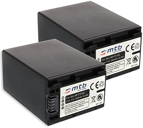 2X Batterie NP-FV120 (3300mAh) – remplace NP-FV100A – Compatible avec Sony FDR-AX33, AX700.. / HDR-PJ410, PJ620.. / CX740, CX900.. / DEV-30, 50V ... - v. liste! [Li-ION - 7.2V - avec infochip]