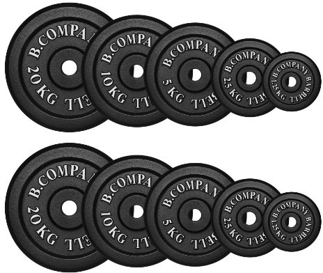 Bad Company Hantelskivor av gjutjärn I Viktskivor 30/31 mm för hantelträning I 77,5 kg (2 x 1,25 kg, 2 x 2,5 kg, 2 x 5 kg, 2 x 10 kg, 2 x 20 kg)