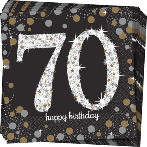 Amscan 511964 - Servietten 70. Geburtstag, 16 Stück, 33 x 33 cm, Happy Birthday, Sparkling Celebration
