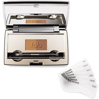 Fab Brows Duo Eyebrow Kit, Ultimate Brow Stencil Kit with Compact Powder Mirror and Eyebrow Shaper, Waterproof Eyebrow Makeup Kit Contour Palette, Eyebrow Cosmetics, (Dark Brown/Chocolate Brown)
