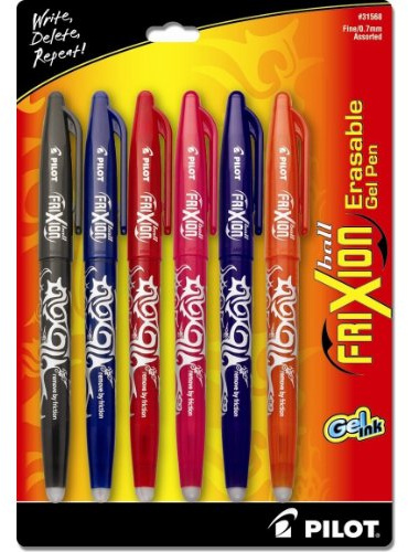 PILOT Frixion Tintenroller (radierbar) je 6 Stück farbig Sortiert | schwarz, rot, blau, orange, pink und violett