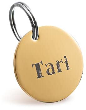 Rund Hundemarke mit gravur edelstahl Haustiere ID Tag Erkennungsmarke für Hundehalsband (Gold,M)