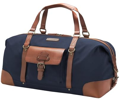 DRAKENSBERG Reisetasche 'Sam' - Weekender, Wochenend- und Sport-Tasche im Vintage-Retro-Design, Damen, Herren, Canvas, Leder, 50L, Marineblau, DR00153
