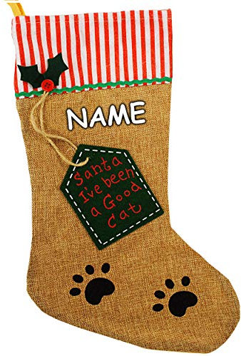 alles-meine.de GmbH 3D Effekt XL - Weihnachtssocke & Weihnachtsstrumpf - inkl. Name - Haustiere - Katze - 49 cm - Katzenfutter - zum Aufhängen - Nikolausstiefel - Nikolausstrum..
