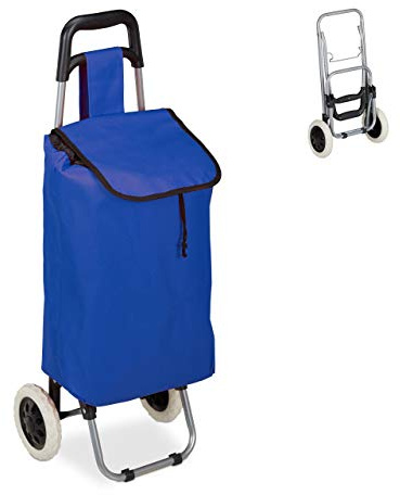 Relaxdays Shoppingvagn, hopfällbar, 25 l shoppingväska med hjul, kan belastas upp till 10 kg, HBT 91 x 40 x 30 cm, mörkblå