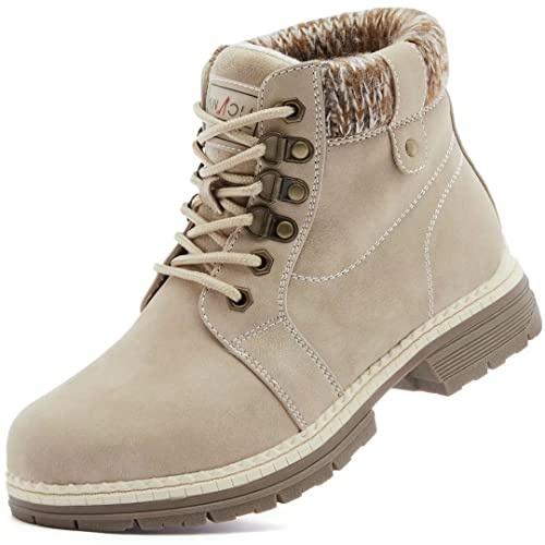 ANJOUFEMME Winter Snow Hiking Boots For Women - Womens Casual Work Boots Waterproof Lightweight, Hiking Shoes For Trekking Camping Walking FNW18-BEIGE-10