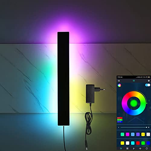 LED RGB Wandlampe Dimmbar Eckleuchten Indoor APP Wandleuchten mit Schalter und Stecker Aluminium Stimmungs Beleuchtung Schwarz Wandspots Schlafzimmer Wohnzimmer Flur Dekoration Wandbeleuchtung,40cm