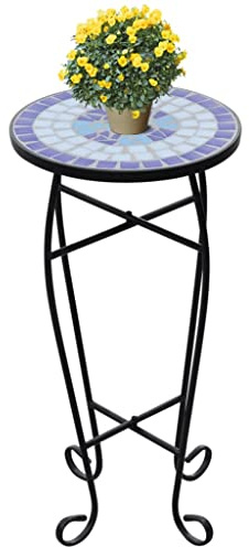 Makastle Mosaiktisch Gartentisch Bistrotische Blumenhocker Rund 30 x 60 cm Metall Mosaik Tisch Beistelltisch Balkontisch Terrassentisch Blumenständer Garten Balkon Indoor Outdoor, Blau