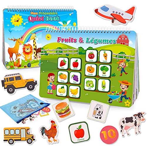 Gralal Quiet Book Version Française, Livre Montessori Busy Book Jeux Educatif Enfant, Jouet Enfants Cadeau Bebe Motricité Fine Jouet Sensoriel Alphabet - Cadeau Noël Enfants