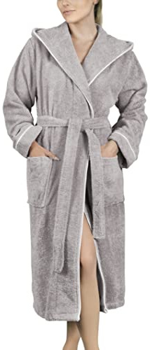 LAYNENBURG Bademantel Damen Frottee - Kapuze - Lang - 100% Baumwolle (360g/m2) - OEKO TEX Standard 100 - Größe S, M, L, XL, XXL, 3XL