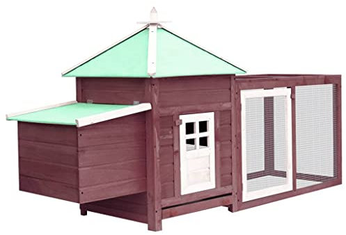WIFESE Hühnerstall mit Legenest Mokka 190x72x102 cm Tanne Massivholz Kaninchenstall Hühnerstall Winterfest Kleintierhaus Kleintierstall Vogelvoliere Außen für Hühner Enten/Andere Kleintiere Bequem