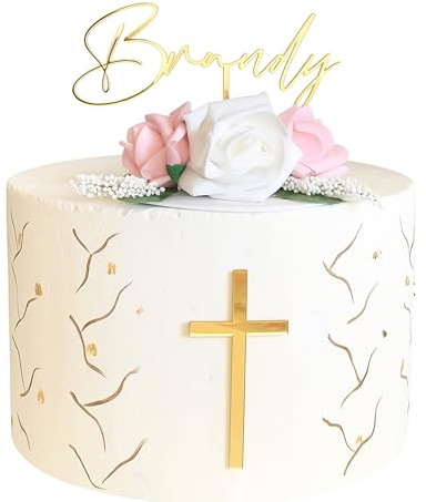 Personalisierte Tortendekoration Tortenstecker mit Name und Kreuz Taufe Kommunion Party Cake Topper Tortenaufsatz Babytaufe Junge Mädchen Erstkommunion Taufname Christening Konfirmation Kuchen Topper
